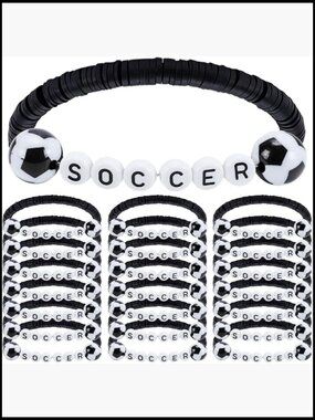 24 Soccer Stackable Clay Acrylic Beaded Bracelets Team Spirit Gift Party Favors